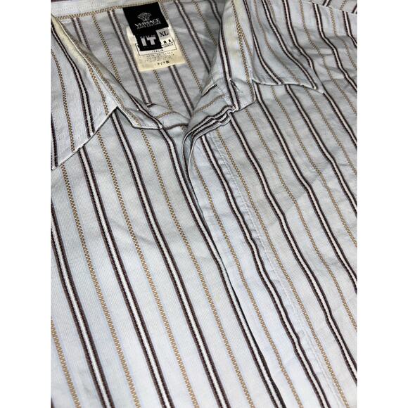 Vintage Versace Button Down Collar Shirt 90s Designer pin stripe Top Blouse y2k - Picture 8 of 15